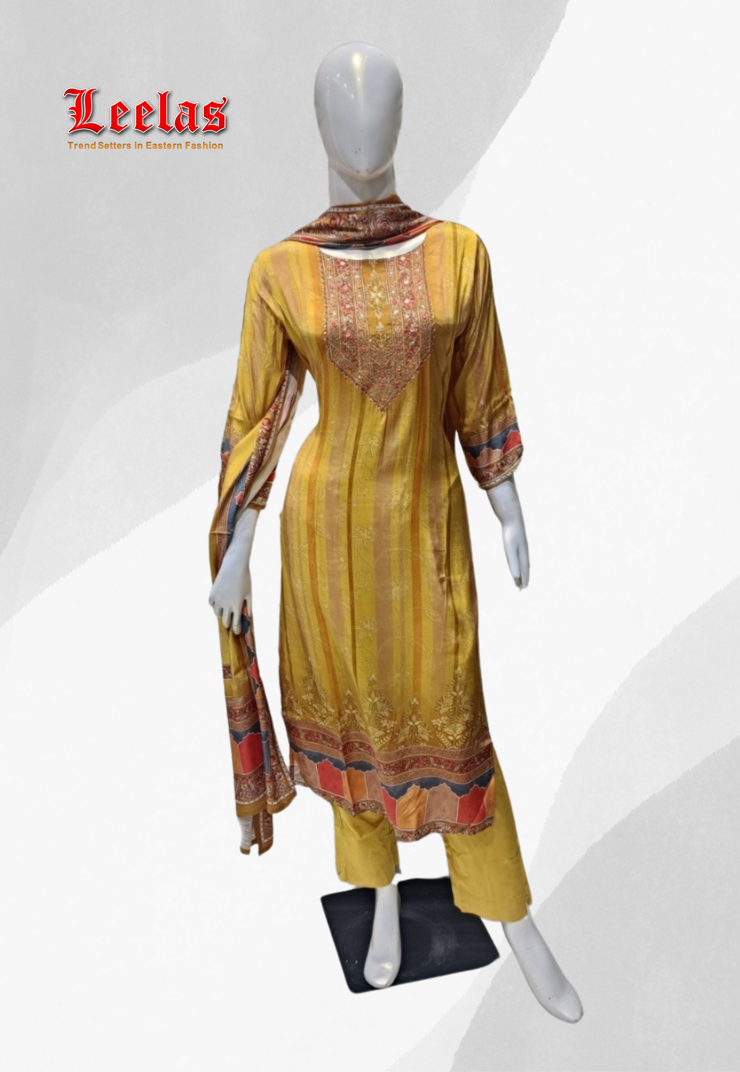 Mustard and yellow printed salwar kameez