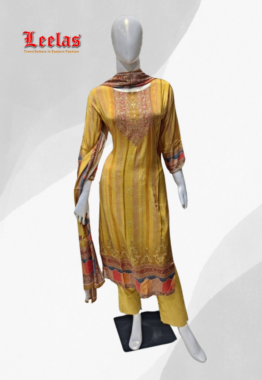 Mustard and yellow printed salwar kameez