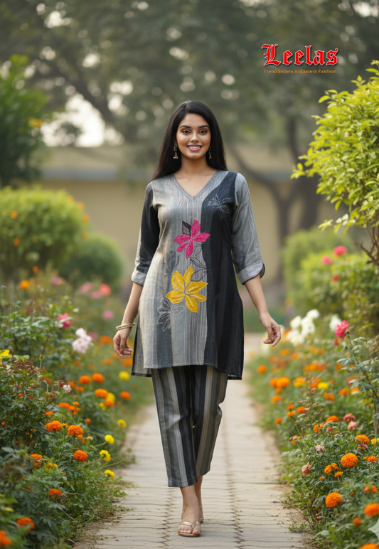 Greyand black cotton kurti set
