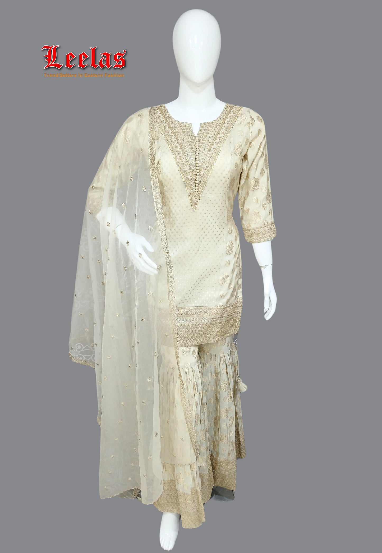 Cream and gold sharara
