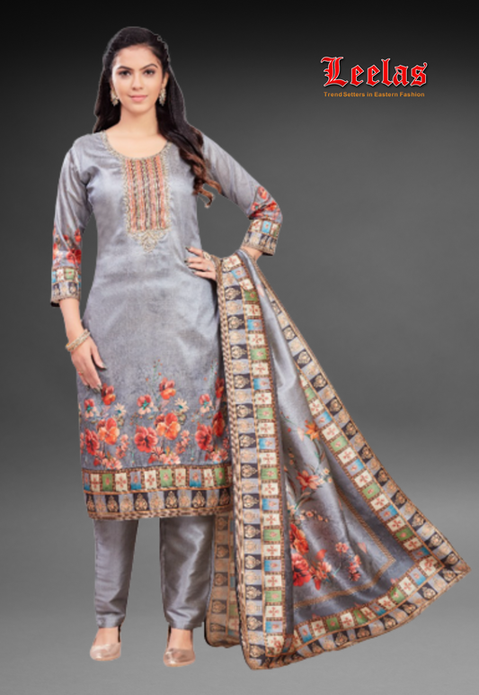 Grey printed salwar kameez with floral print