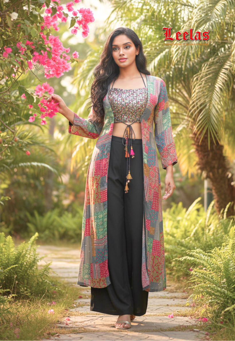 Floral grey/pink/blue Indo Western