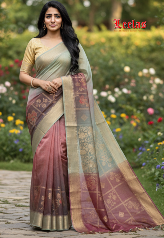 Multi Colour crepe silk saree with zari work