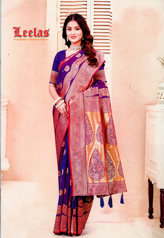 Deep purple gold silk embossed saree