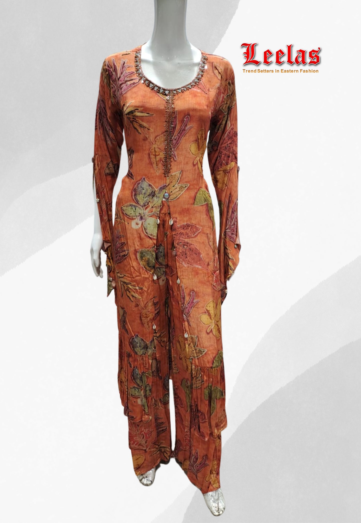 Rust floral cotton indo westen top with matching pants