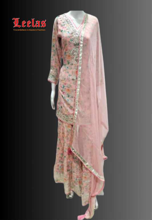 Light pink floral Silk Sharara