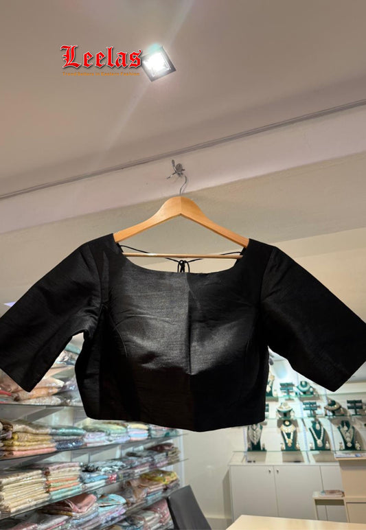 Black cotton silk ready made blouse with sleeves