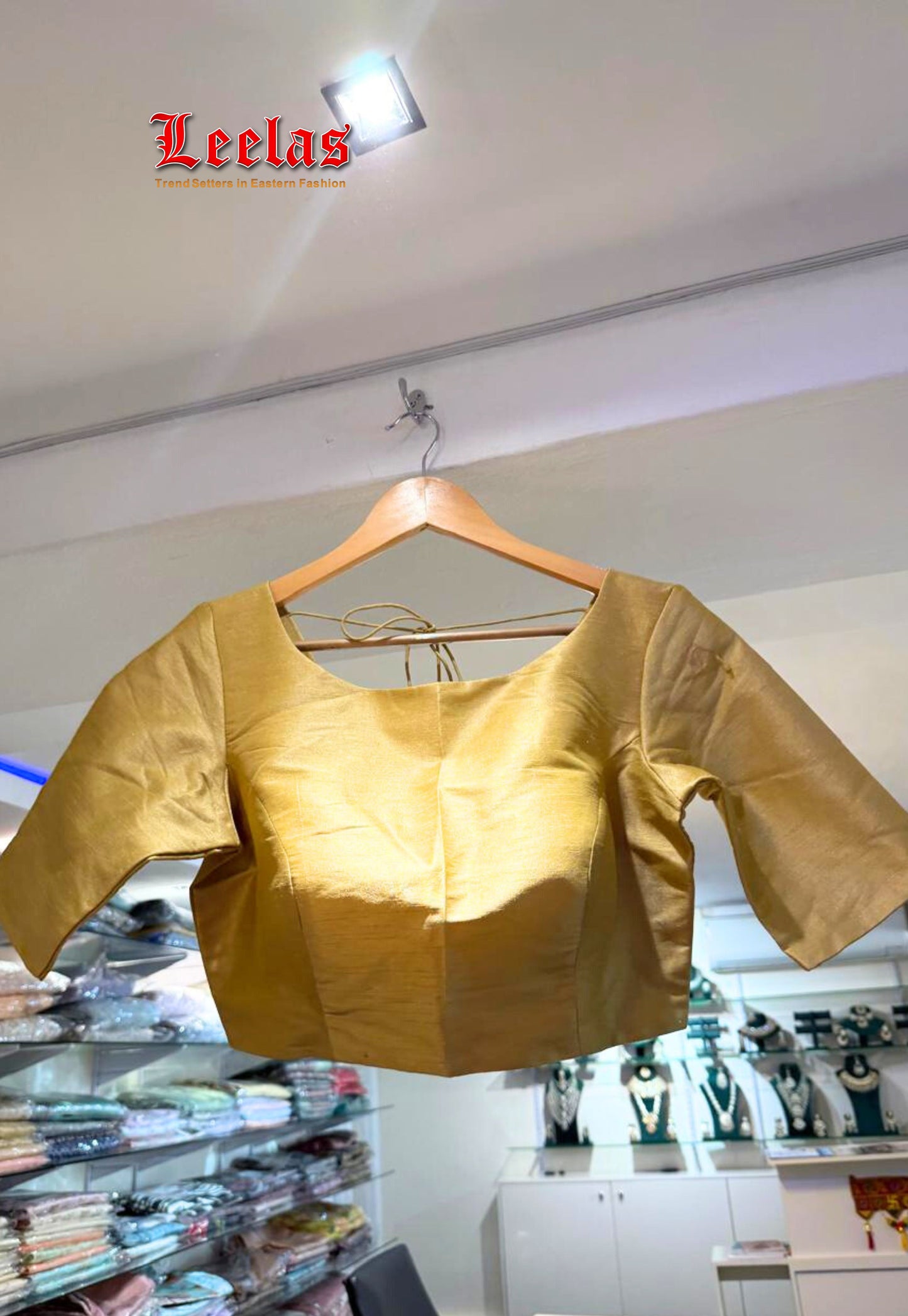 Gold scotton silk ready made blouse with sleeves