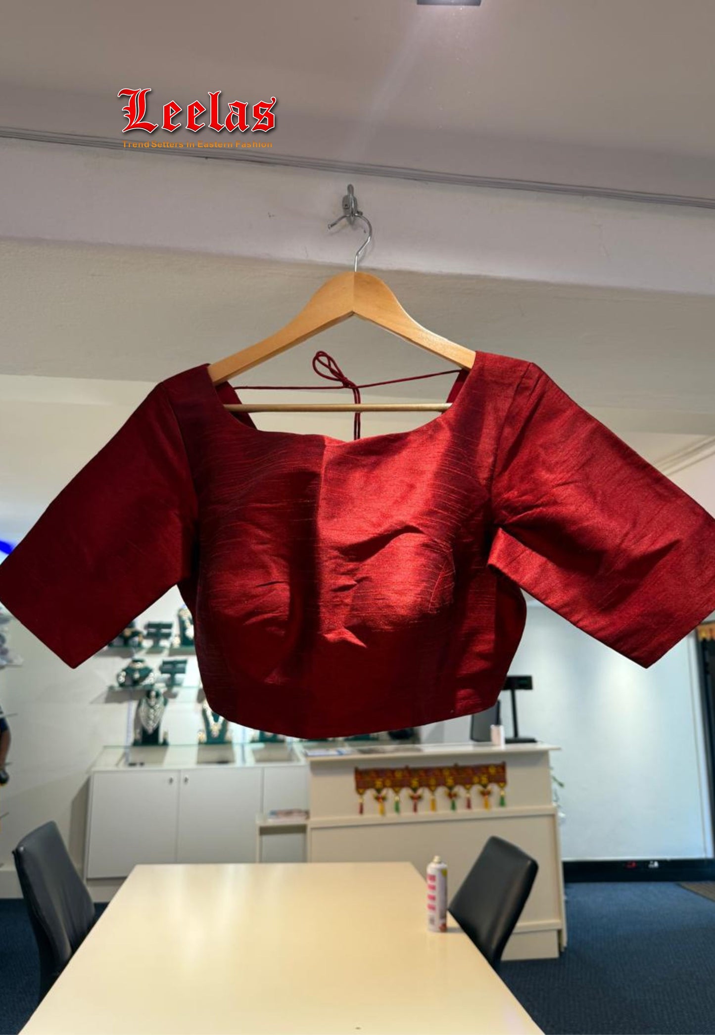 Maroon cotton silk ready made blouse with sleeves