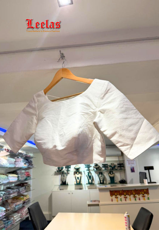White cotton silk ready made blouse with sleeves