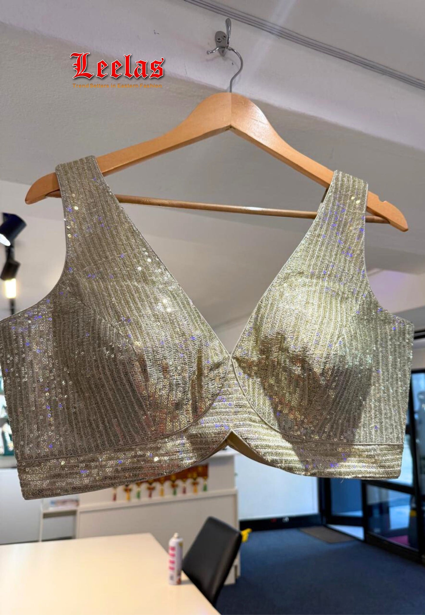 Light Gold sequin ready made  sleeveless  blouse