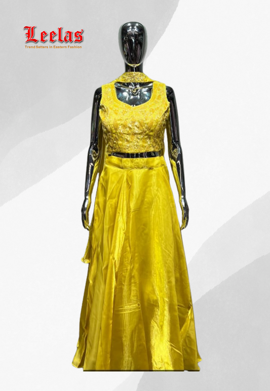 Yellow silk lehengha with ready made blouse with embroidery stone and sequin work