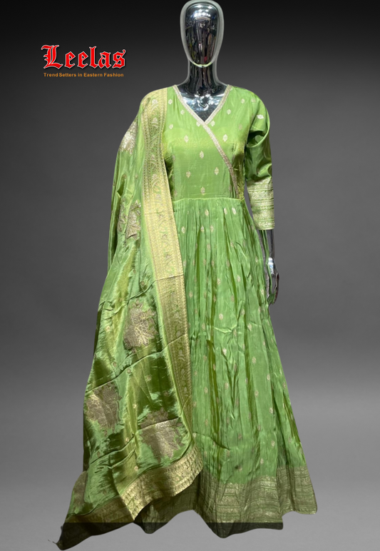 Apple green and gold silk  dress