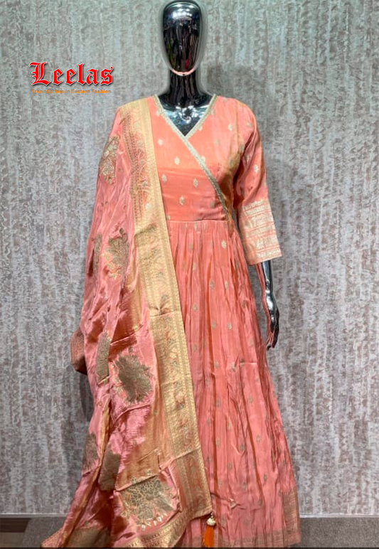 Peach and gold silk dress