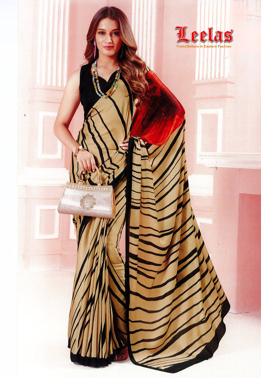 Beige, black and red abstract print shamoo silk saree