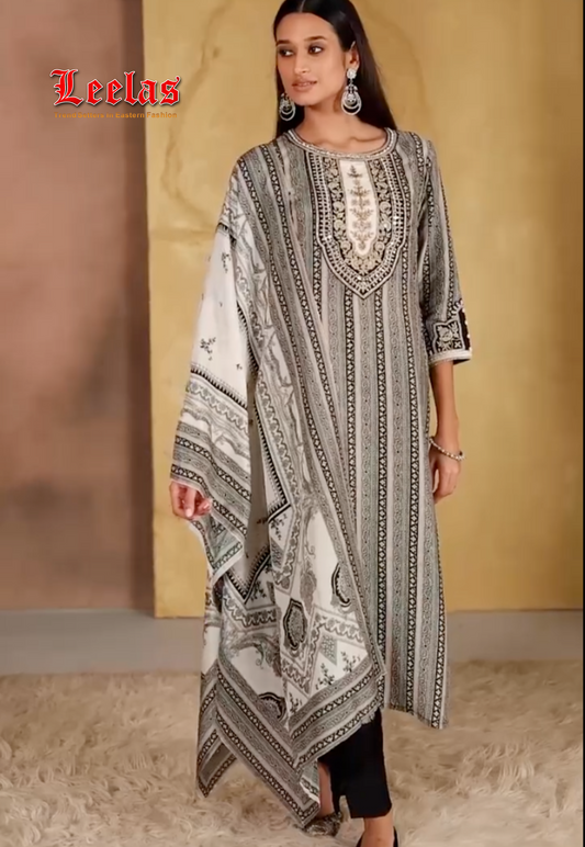 Black and beige patterned silk salwar kameez