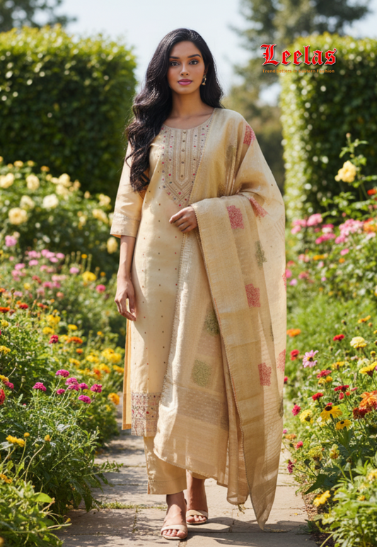 Rich Gold Salwar Kameez with printed scarf.