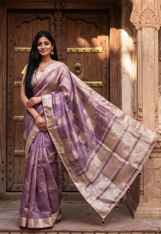 Deep grape  cotton silk saree with zari work and matching  blouse  piece