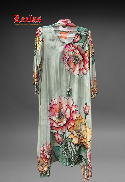 Mint green floral crepe silk salwar kameez