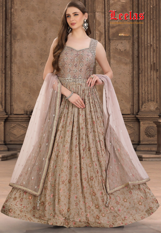Beige crinkle silk gown
