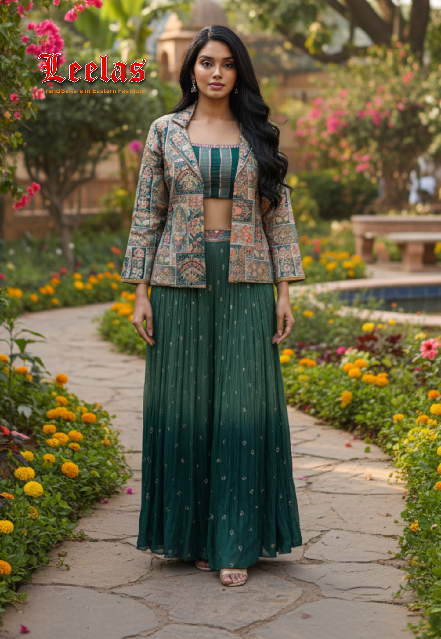 Olive green Indo Western Outfit.