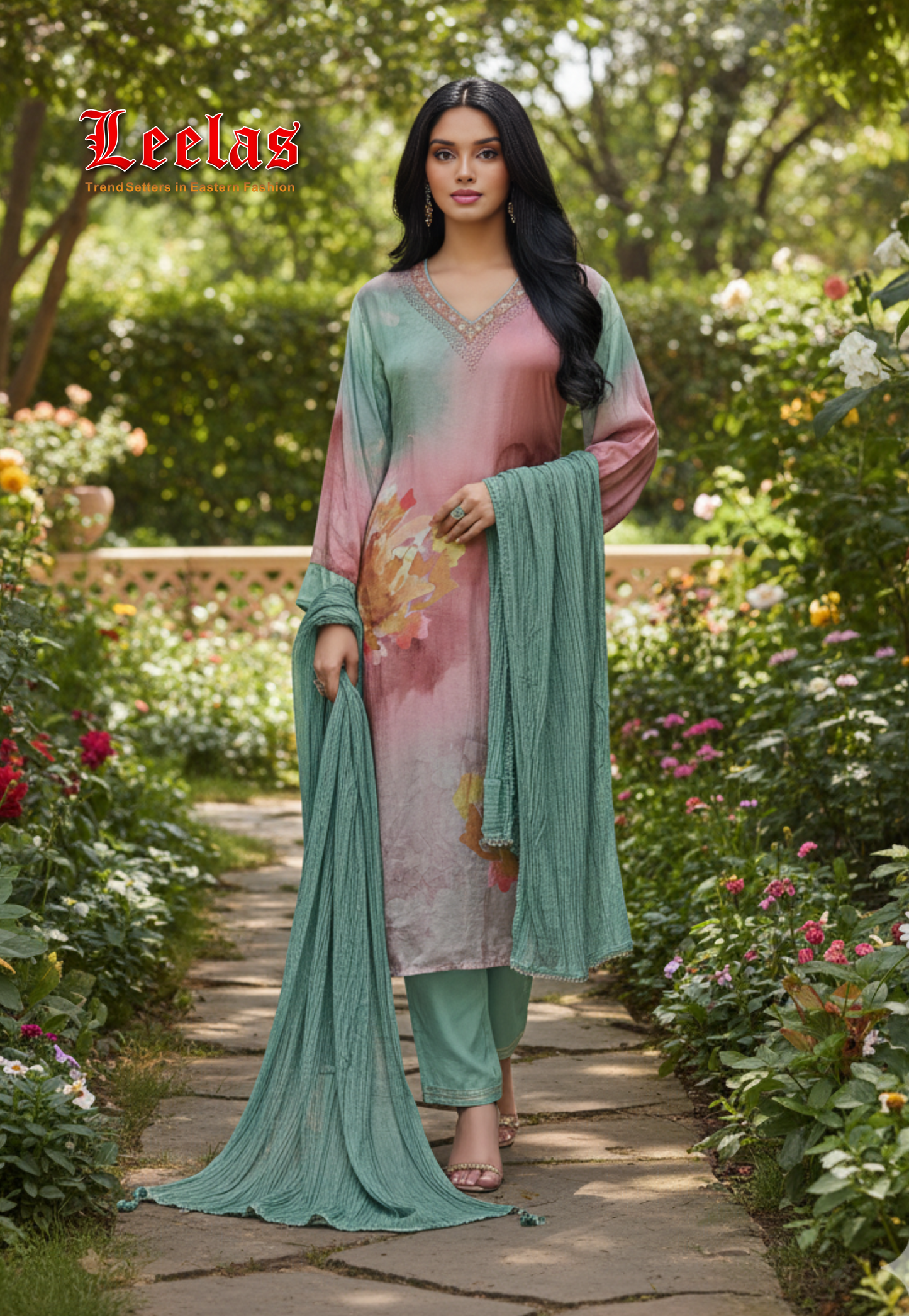 Mink and mint green salwar kameez with beadwork
