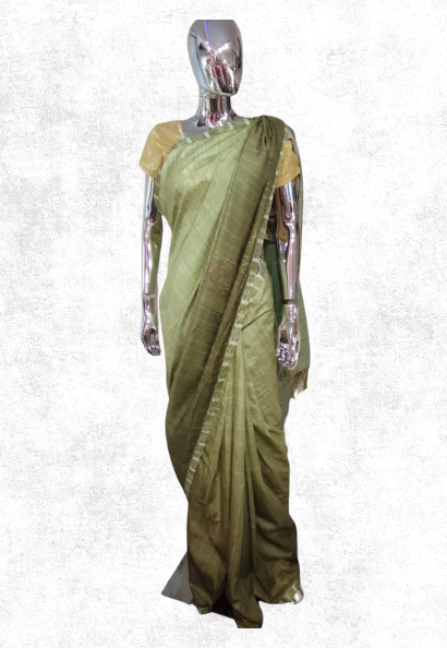Chiffon olive green saree featuring circular embroidery and stonework pattern