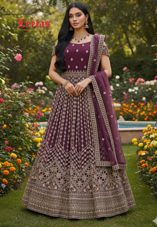 Lilac cotton ladies gown and dupatta
