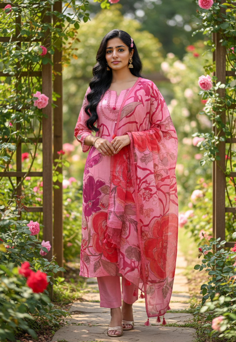 Pink floral salwar kameez