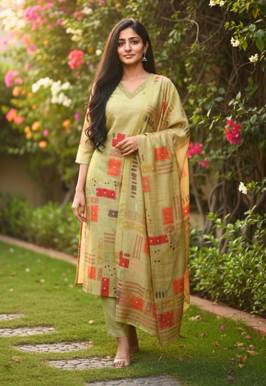 Olive green abstract pattern salwar kameez