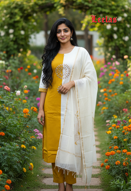 Mustard and white salwar kameez