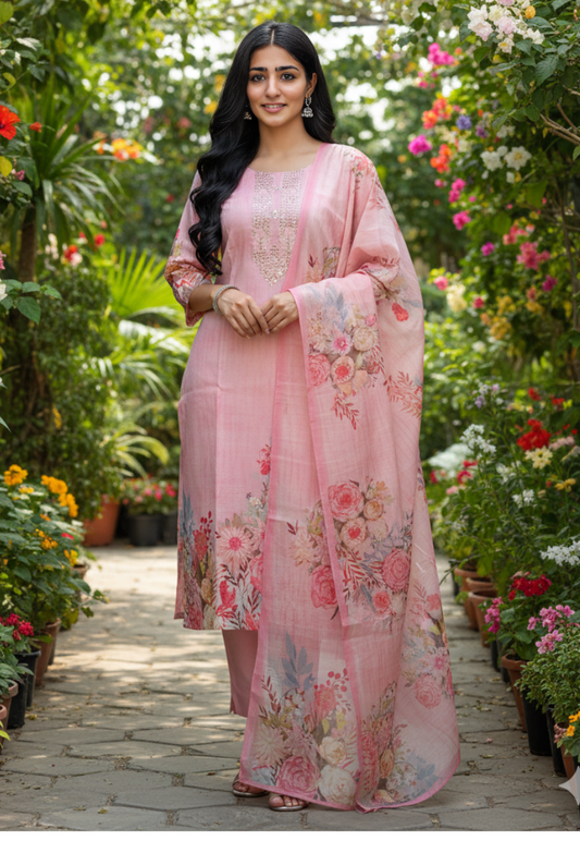 Floral Pink Cotton Salwar Kameez