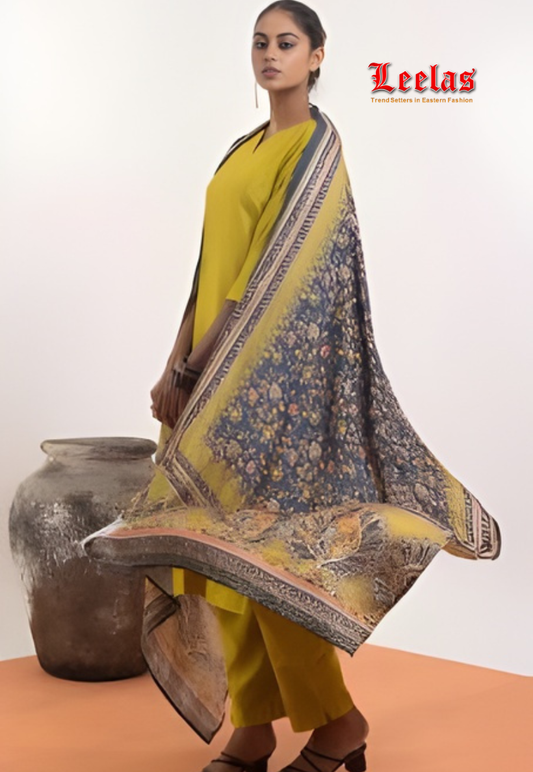 Mustard Salwar Kameez with Floral Dupatta