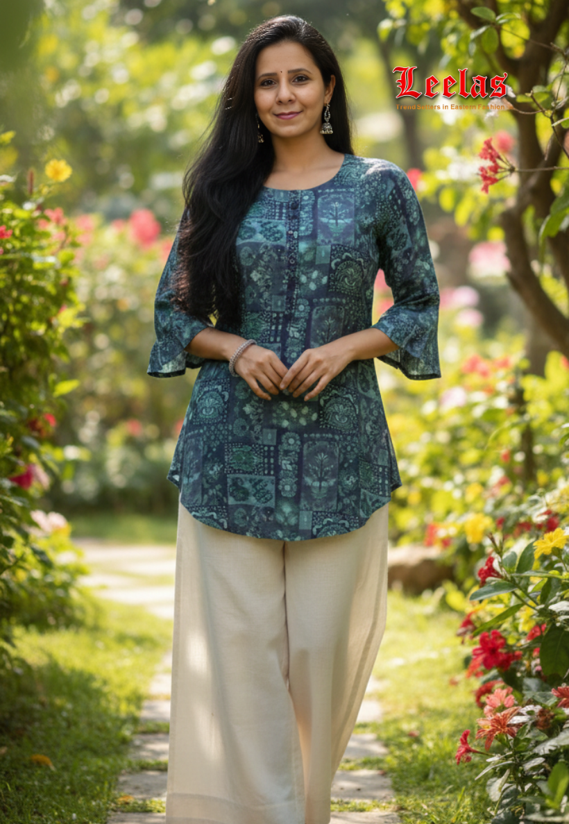 Blue printed viscose kurti top