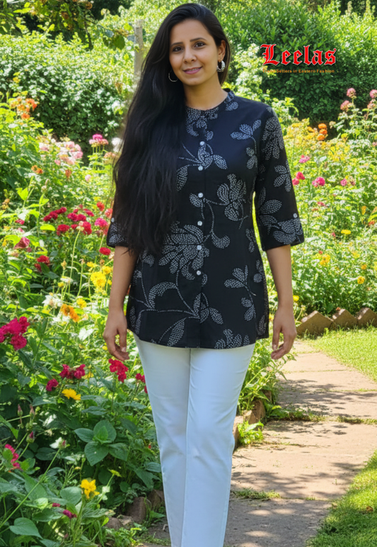 Black n white viscose with bandhani print
