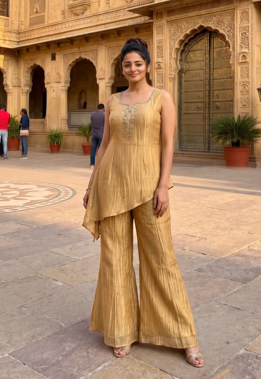 Classic crushed tissue silk kurti set