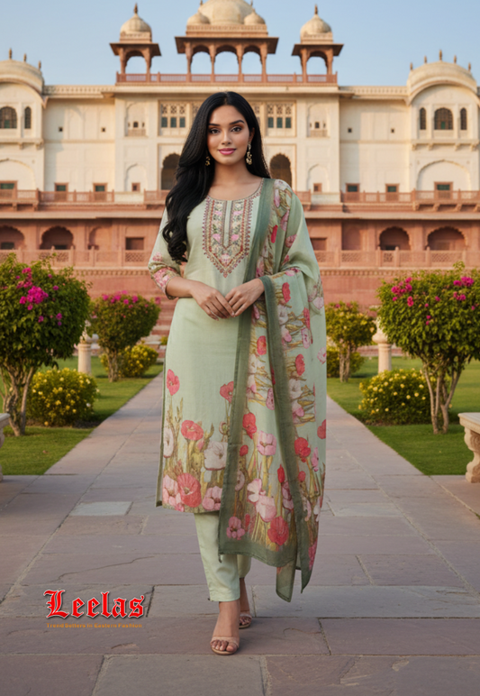 Mint green cotton silk salwar kameez