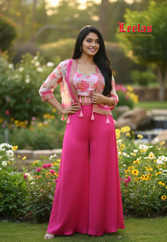 Cerise pink and white Indo western outfit