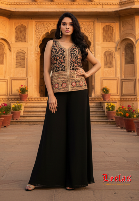 Black and gold salwar kameez with short top