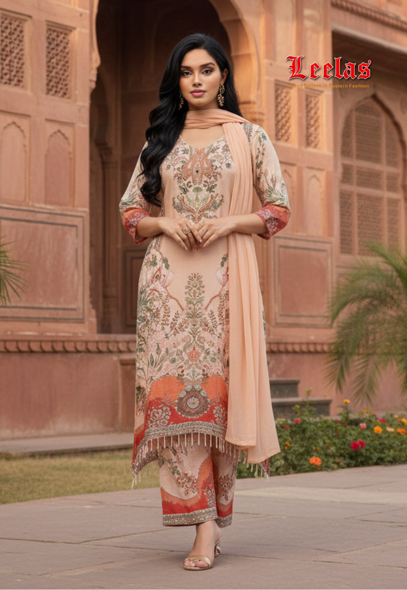 Light pink silk floral salwar kameez