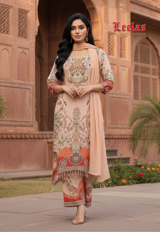 Light pink silk floral salwar kameez