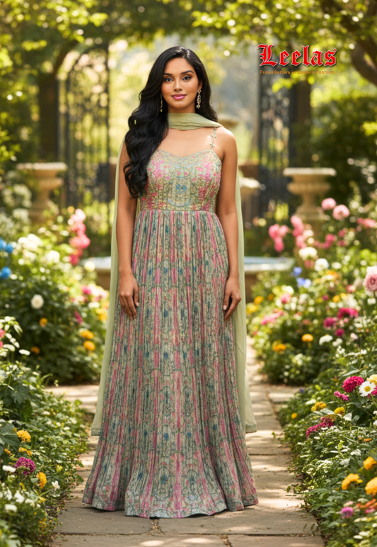 Dove grey silk floral pleated dress