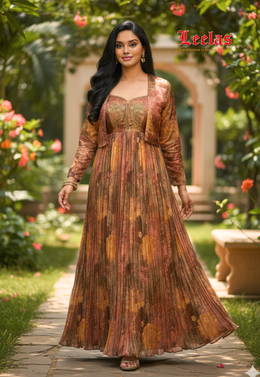 Rust, dusty pink and gold abstract ladies silk dress