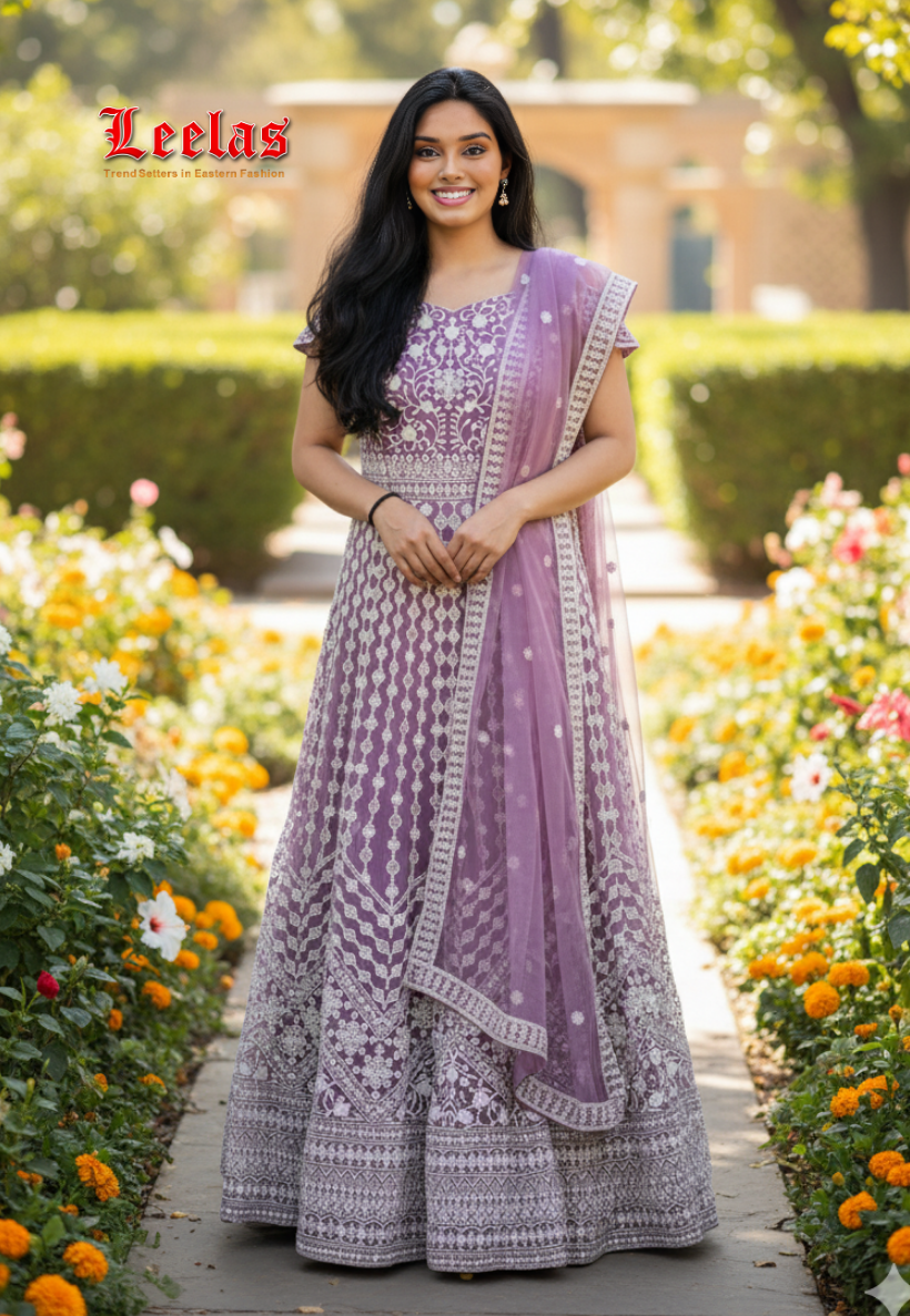 Lilac and silver ladies gown and dupatta with sequins work