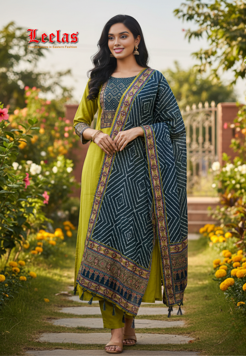 Olive green silk anarkali style silk salwar kameez