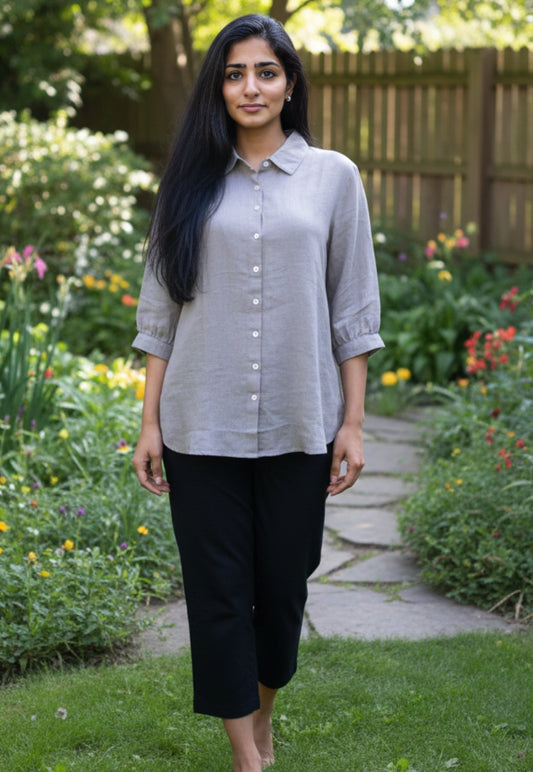 Beige pure linen kurti top