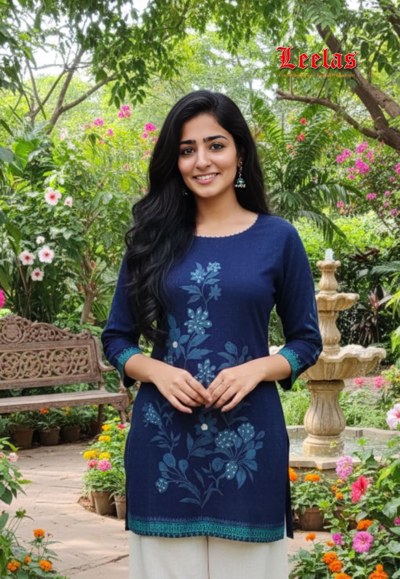 Navy floral pattern viscose kurti top