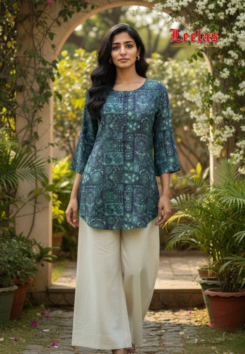 Navy Printed kurti viscose top