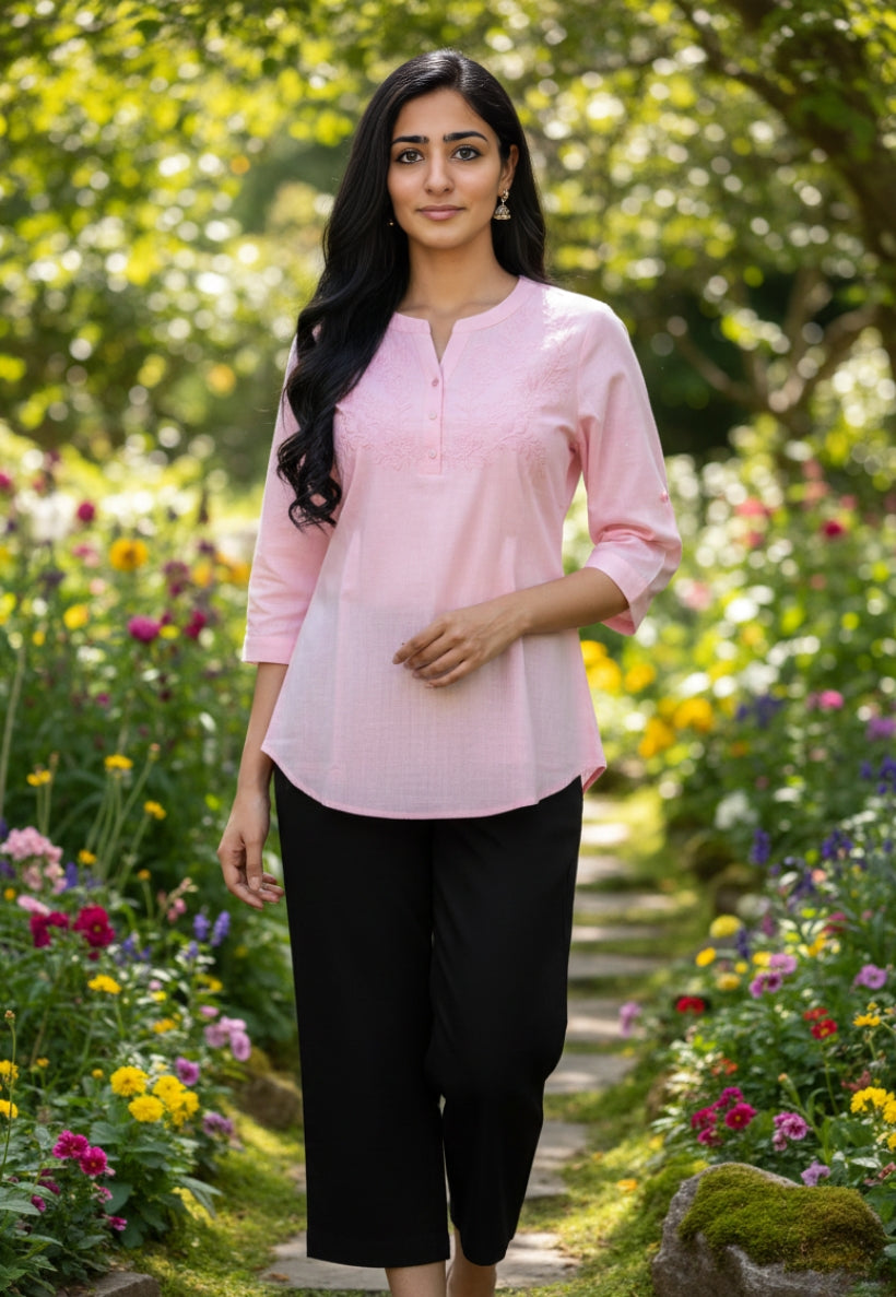 Light pink pure linen kurti top