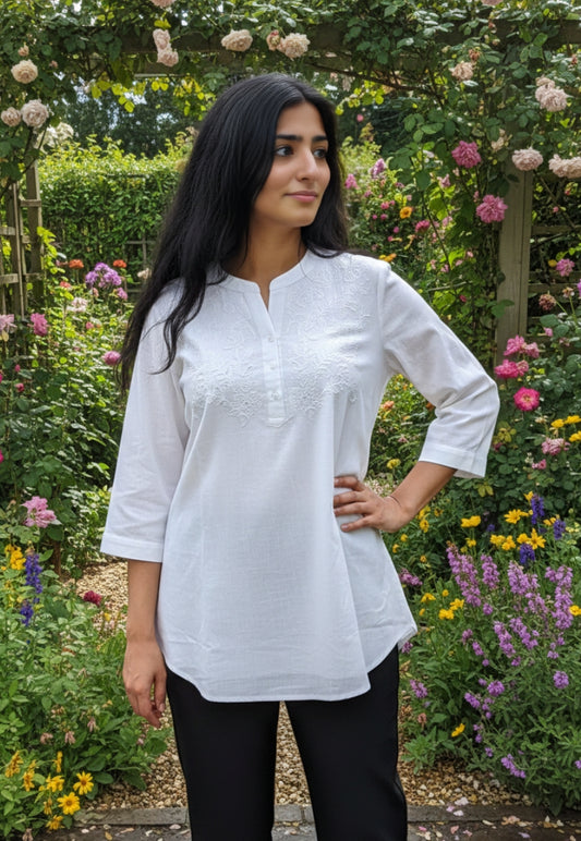White pure linen kurti top